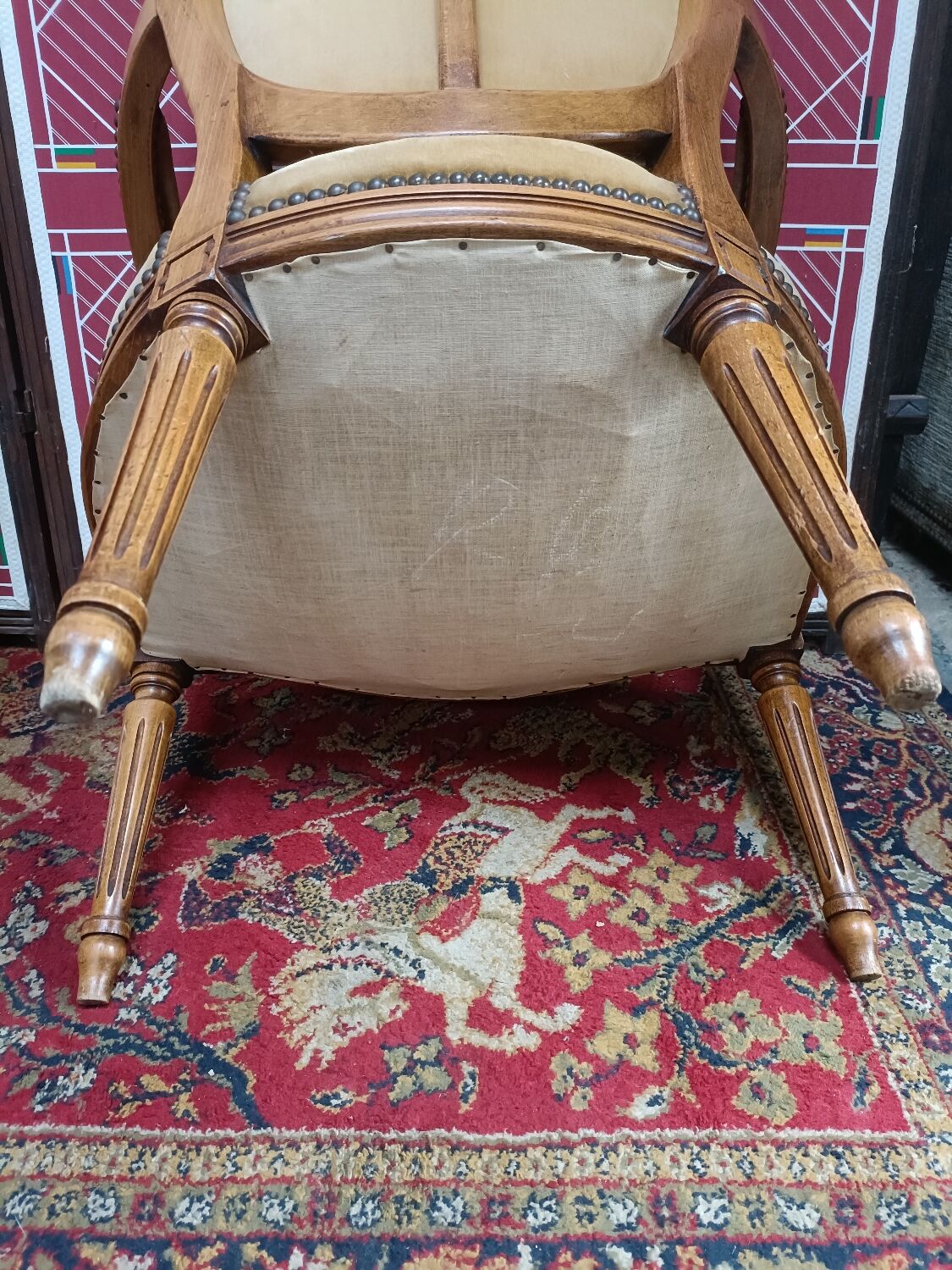 Pair of armchairs medallion Louis XV style, yellow velvet