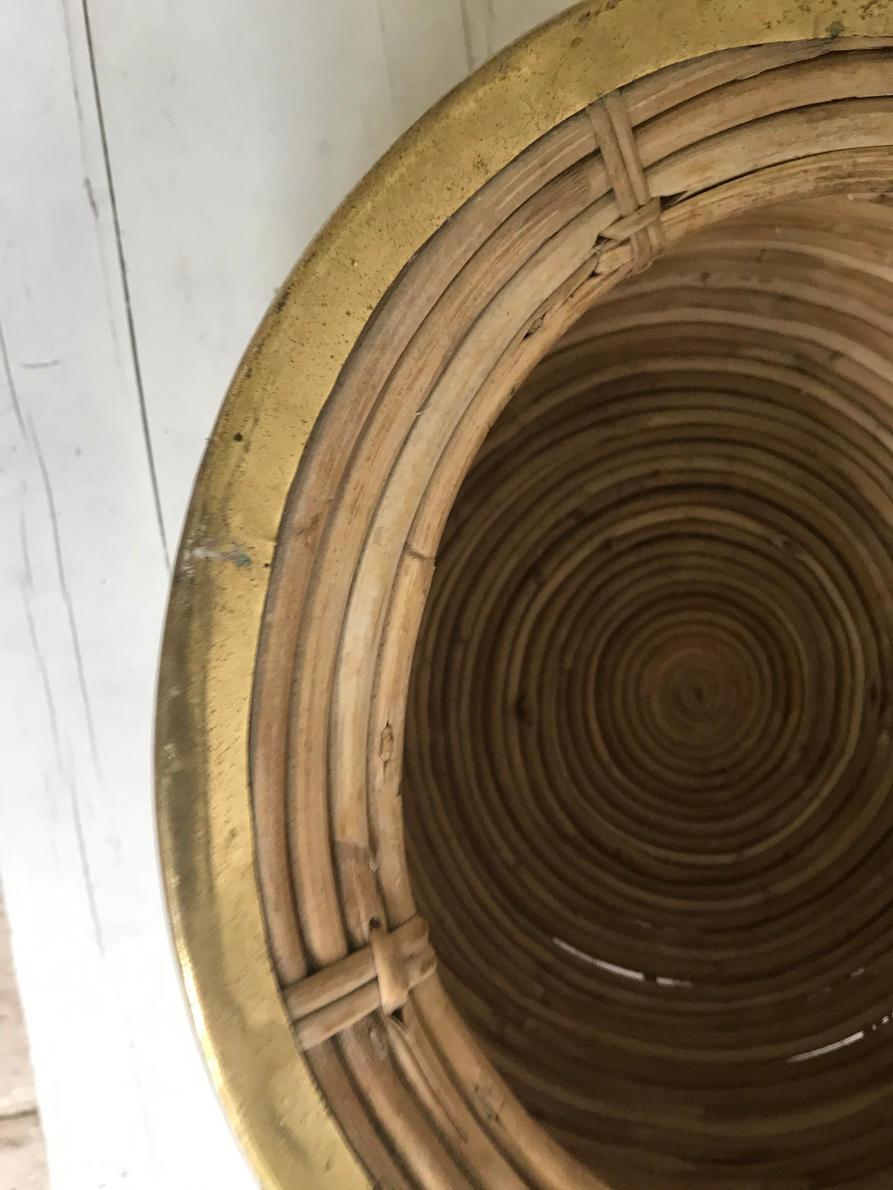 Rattan and vintage brass pot cover