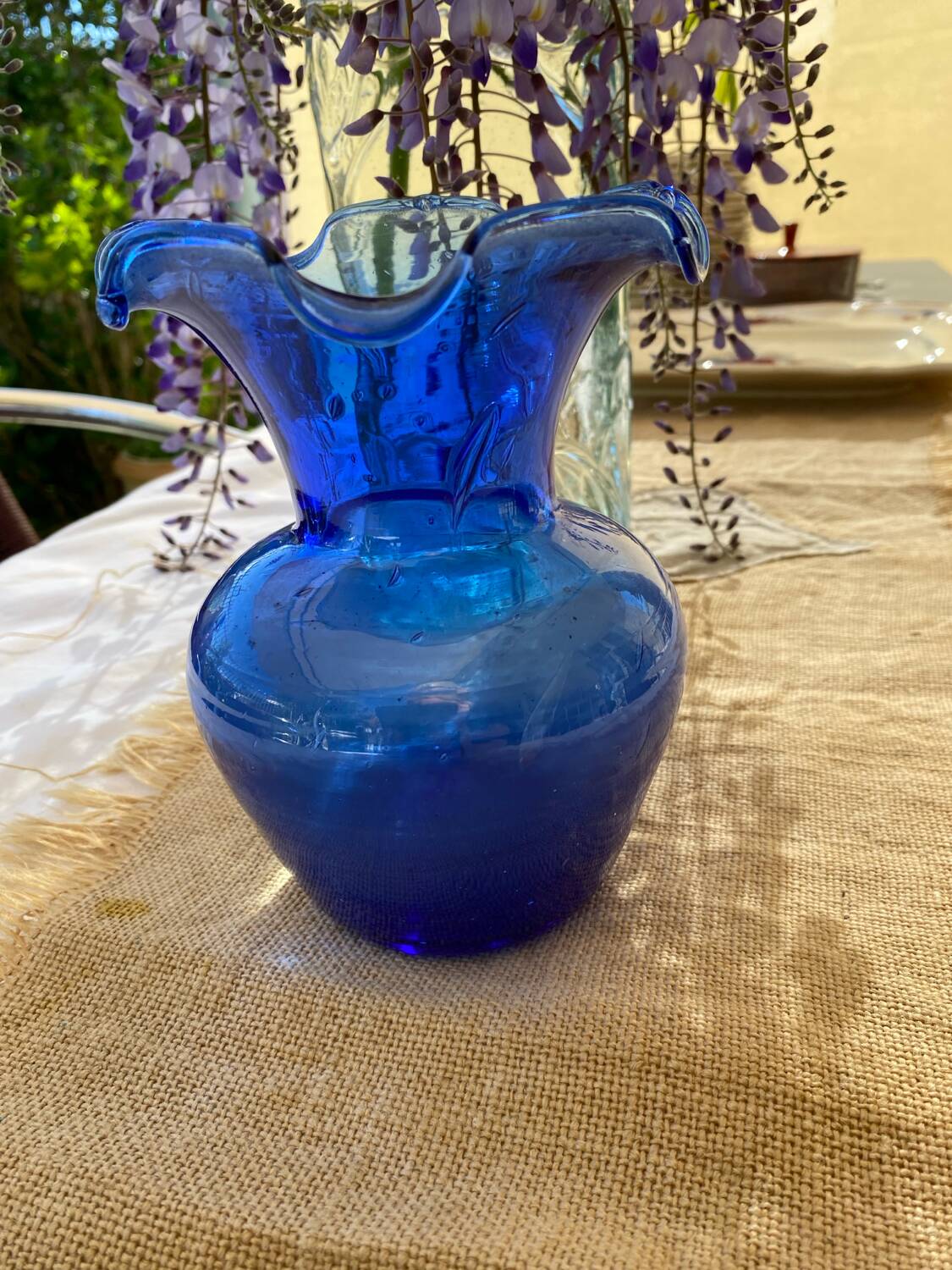 Joli petit Vase , en verre bullé
