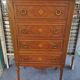 Chiffonnier commode en noyer 4 tiroirs marbre rose