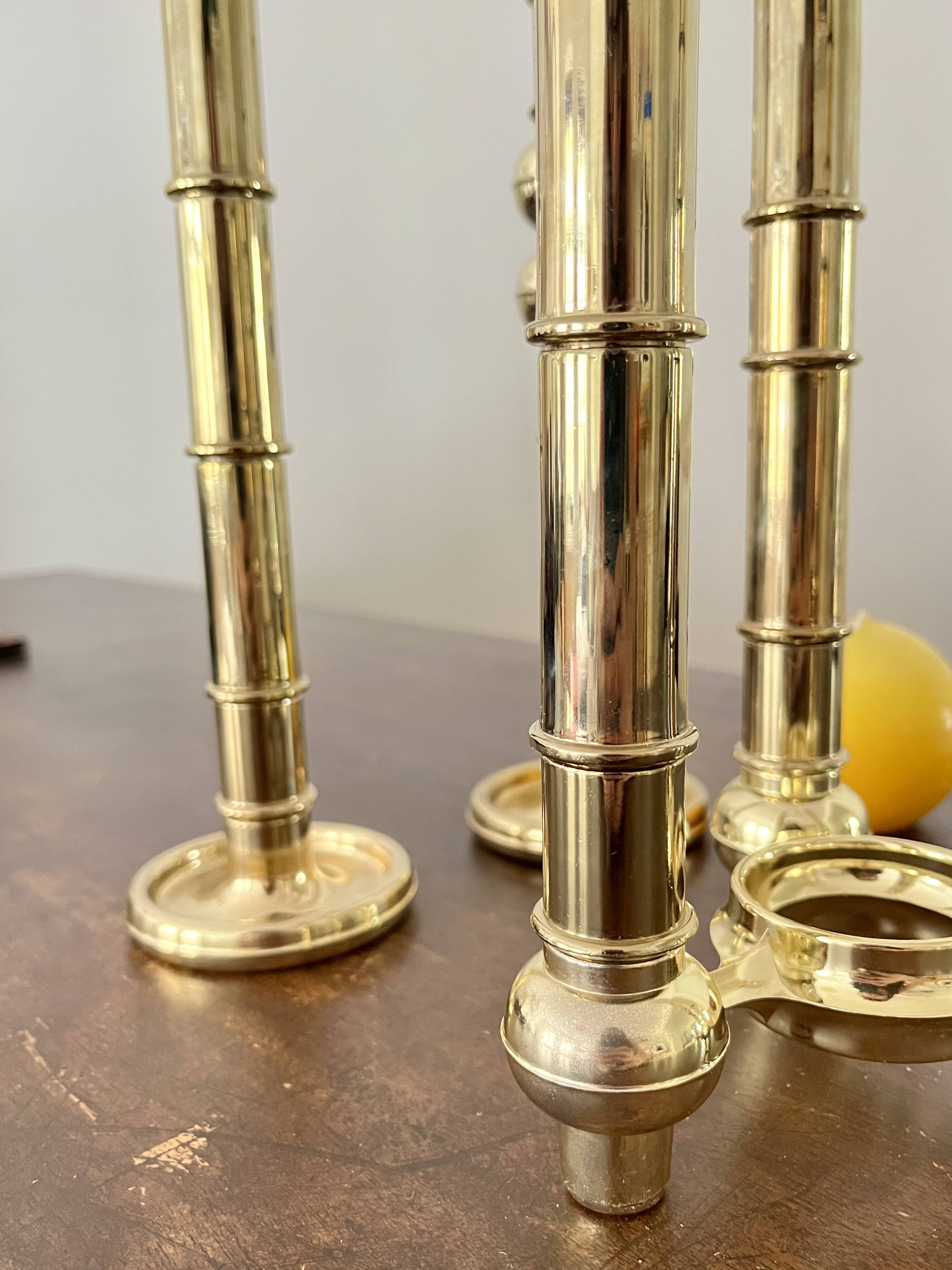 Very Rare Modular Scandinavian Brass Candlestick, 33-Piece Mid-Century Plug