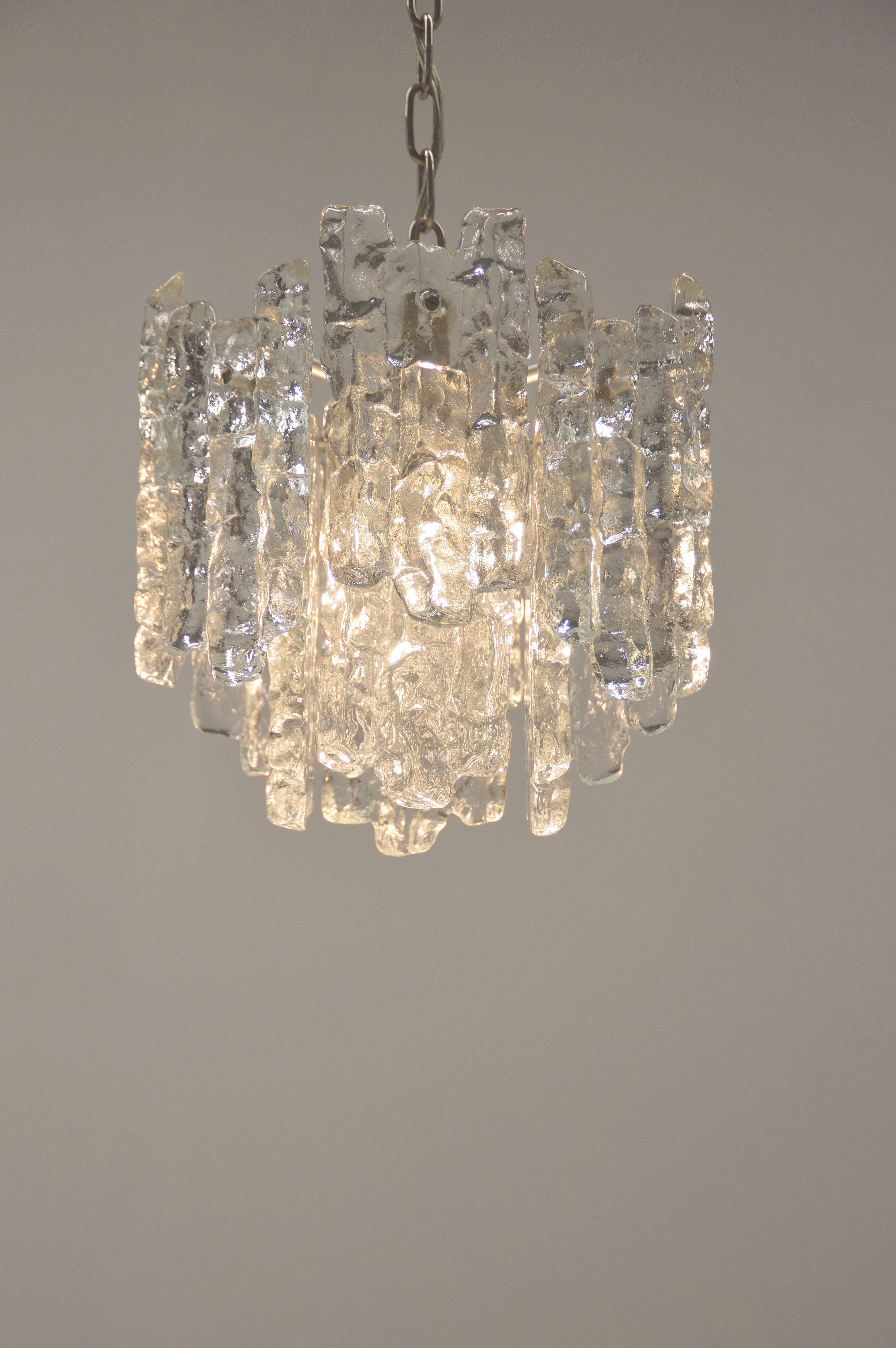Chandelier with 'ice glass' by Kalmar Franken, 1960s