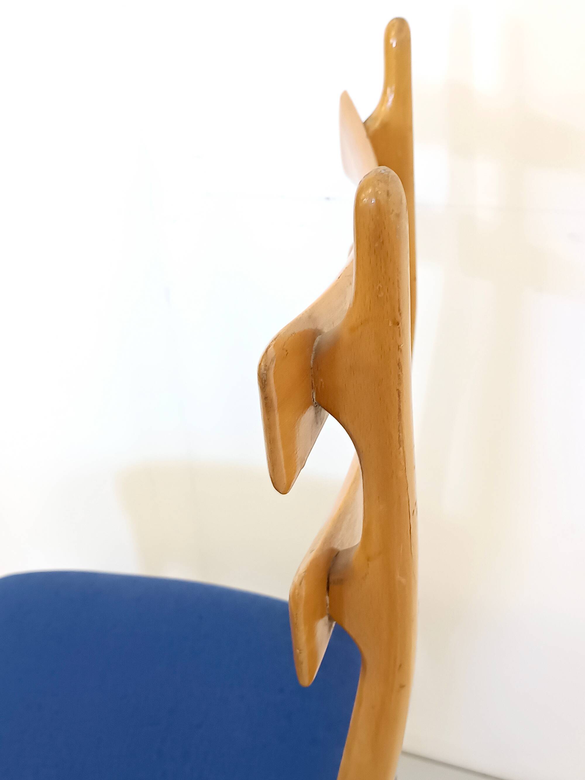 Vintage Maple Dining Chairs with Ultramarine Blue Fabric, 1950s, Set of 5