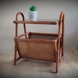 Braided rattan side table and smoked glass