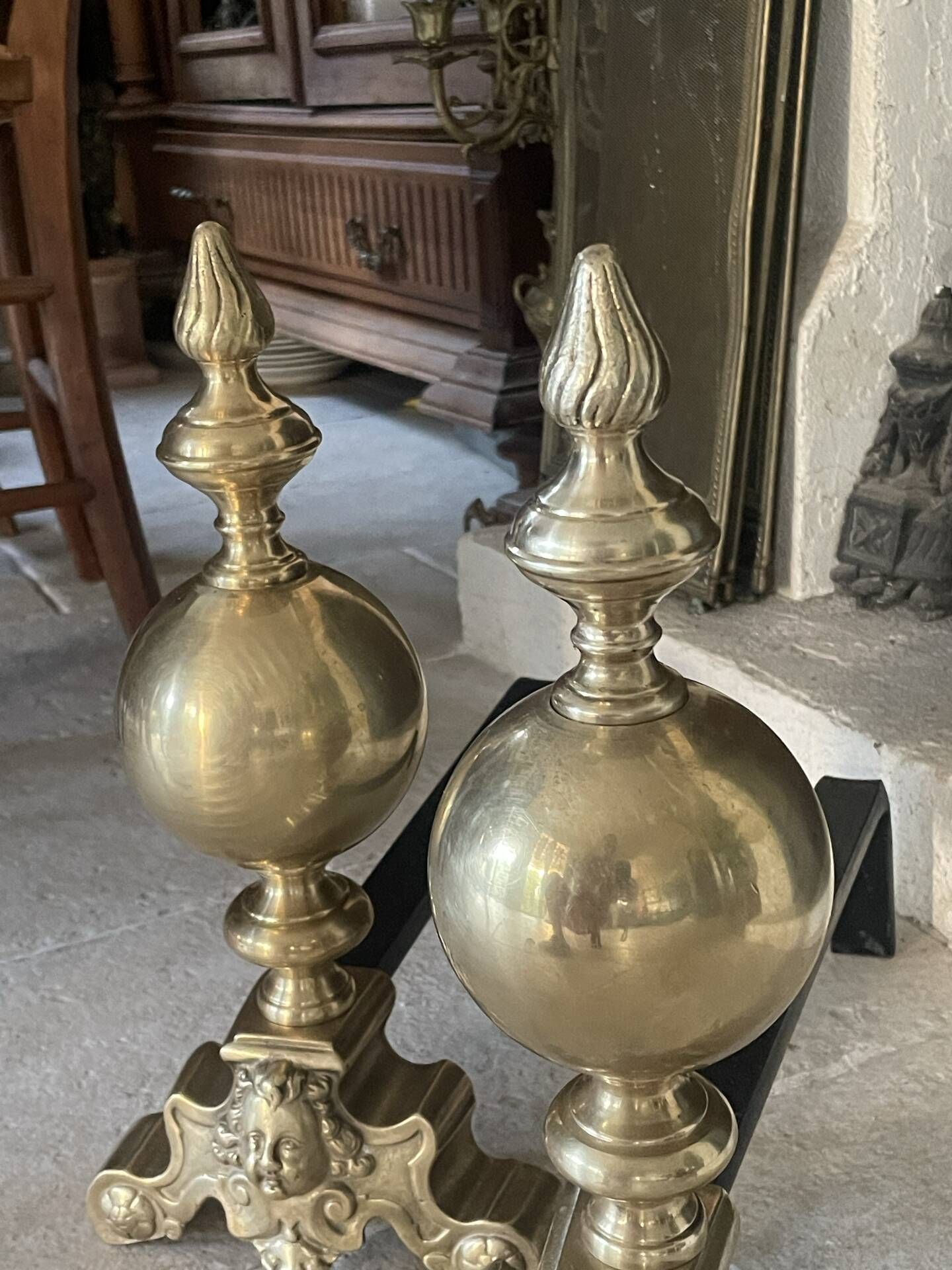 Pair of brass andirons