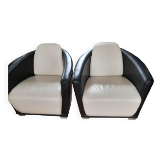 Pair of two-tone Italian leather armchairs