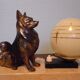 Table lamp, art deco, marble, opaline, bronze patinated metal decoration, switch