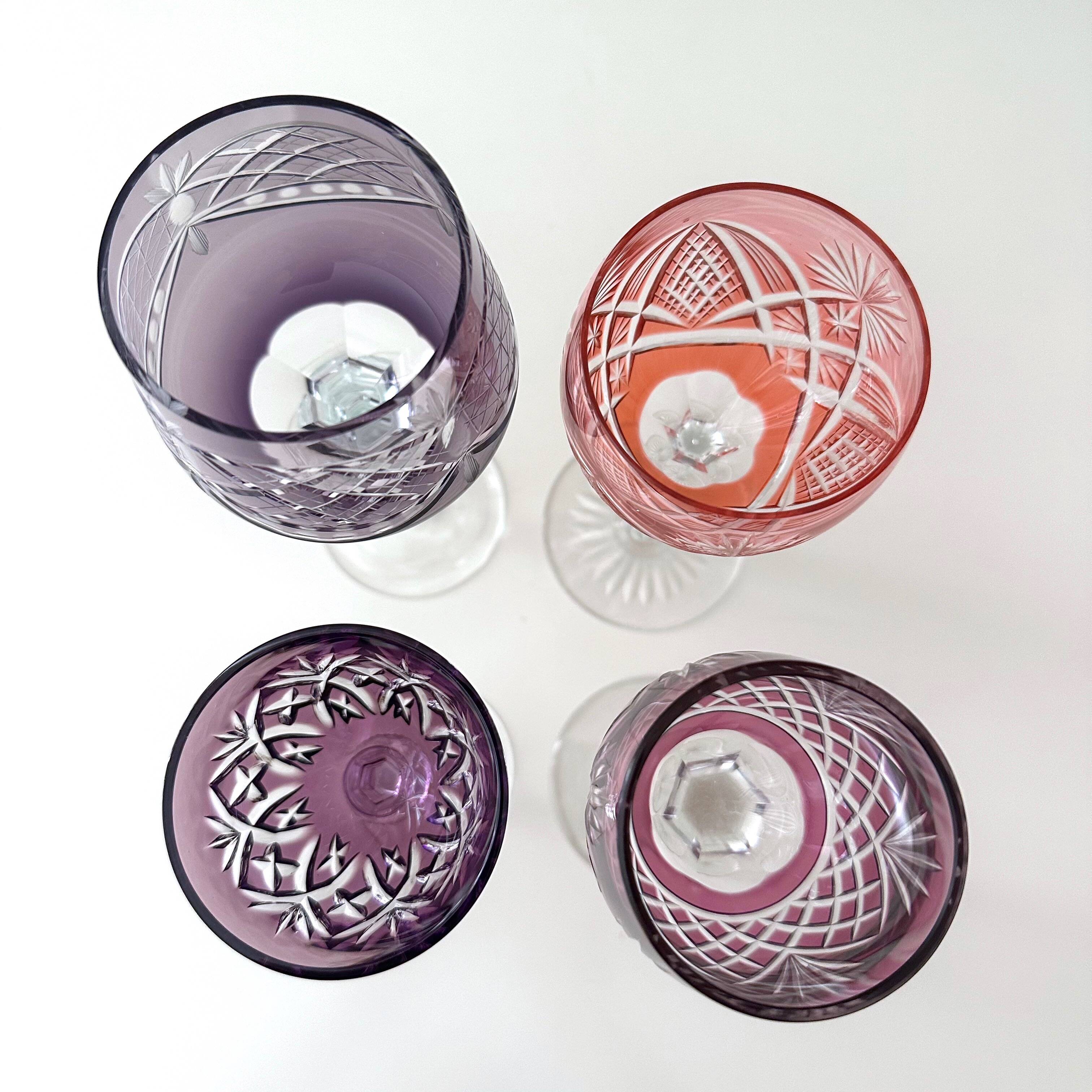 Collection crystal glasses, colored wine glass