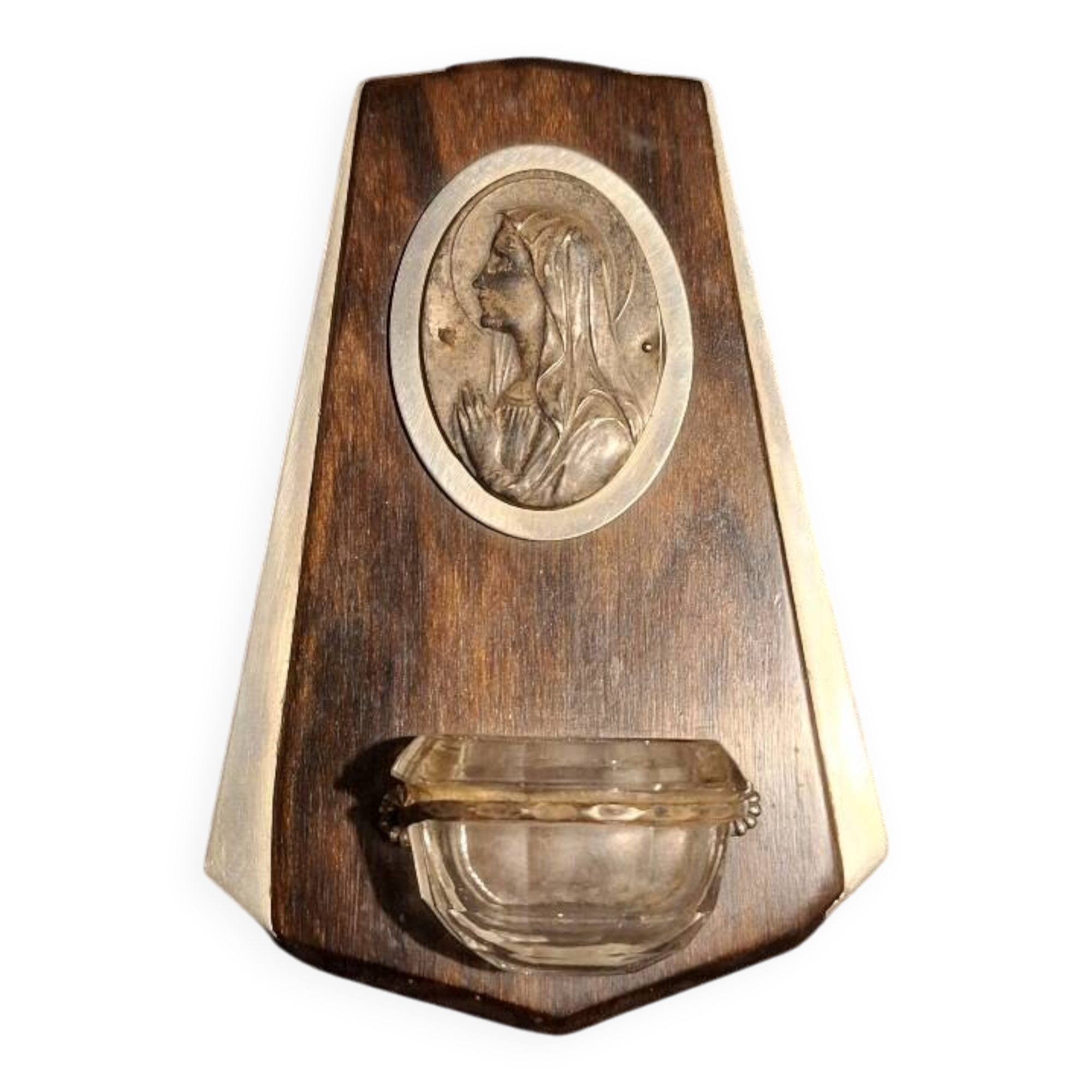 Antique Art Deco holy water font in rosewood