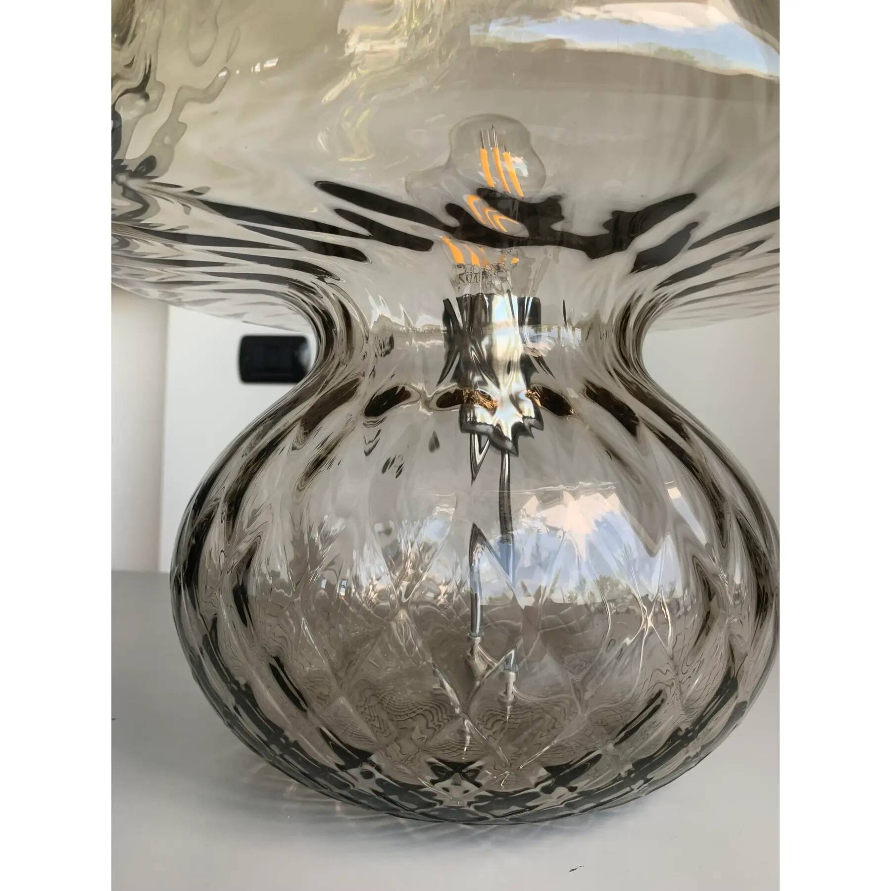 Smoked Fumé Glass Table Lamp in Murano Style with Diamond-Processed “Ballot”