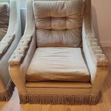2 fauteuils en velours kaki