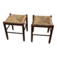 Paire de tabourets années 50 en bois et assise paillée