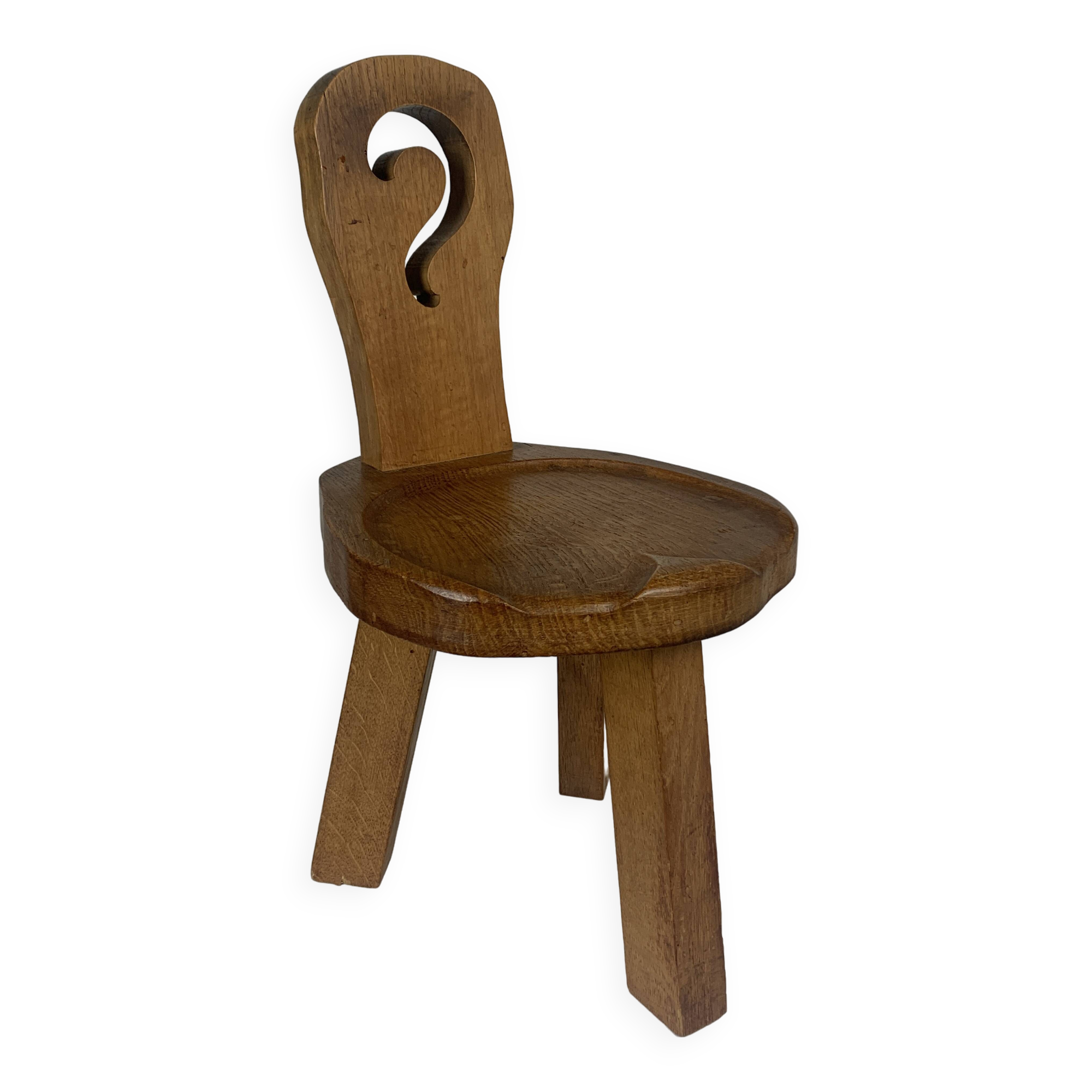 Sculptural Brutalist Chunky Tripod Stool in Oak, 1960s