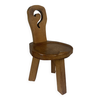 Tabouret sculptural brutaliste chunky tripod en chêne, 1960s