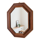 Miroir vintage octogonal en bois massif avec détails sculptés