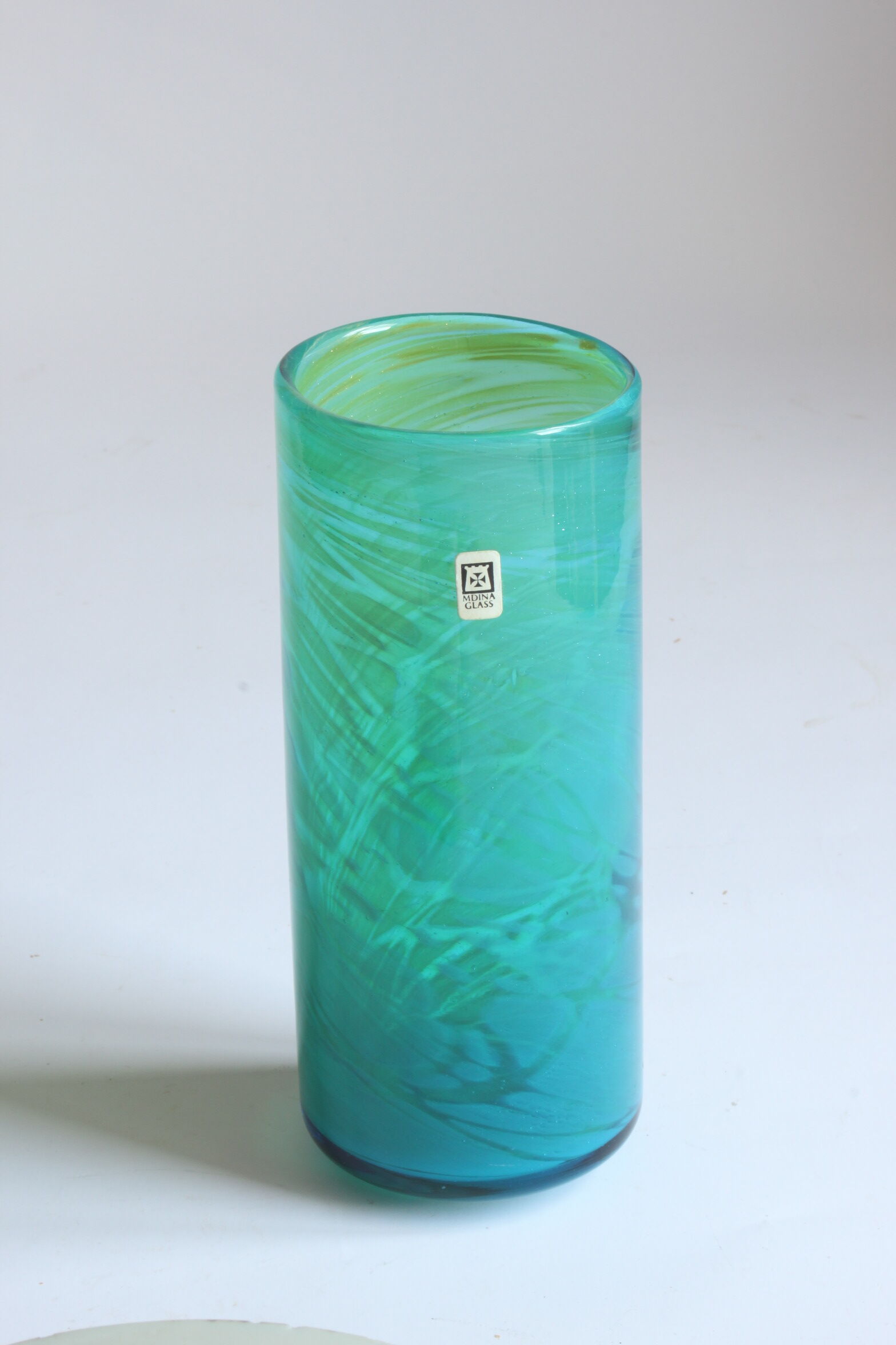 Turquoise cylinder vase by Michael Harris for Mdina Malta, 1970s.