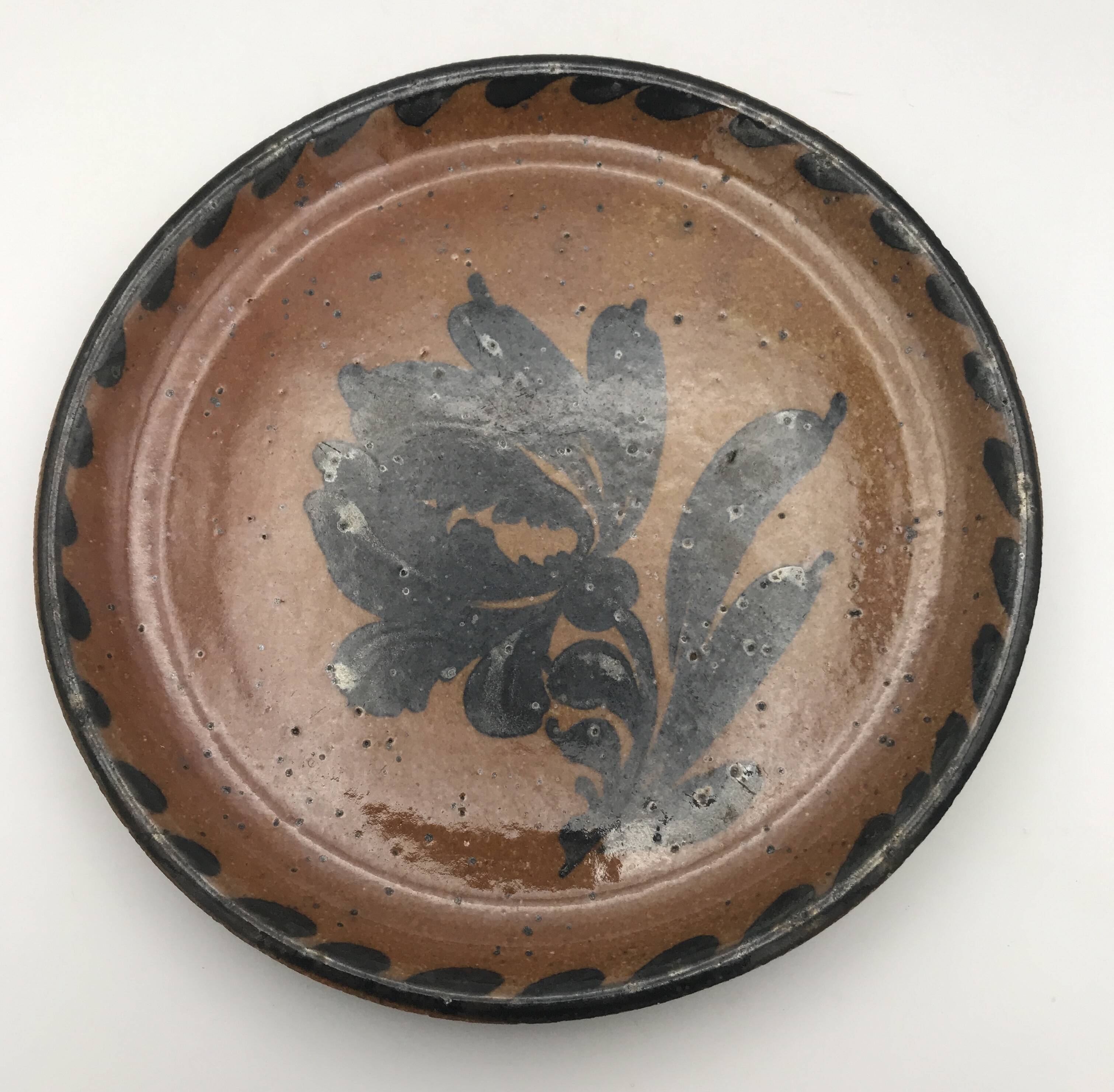 Set of 2 plates in pyrite stoneware with floral decoration h. siegfried, souffle