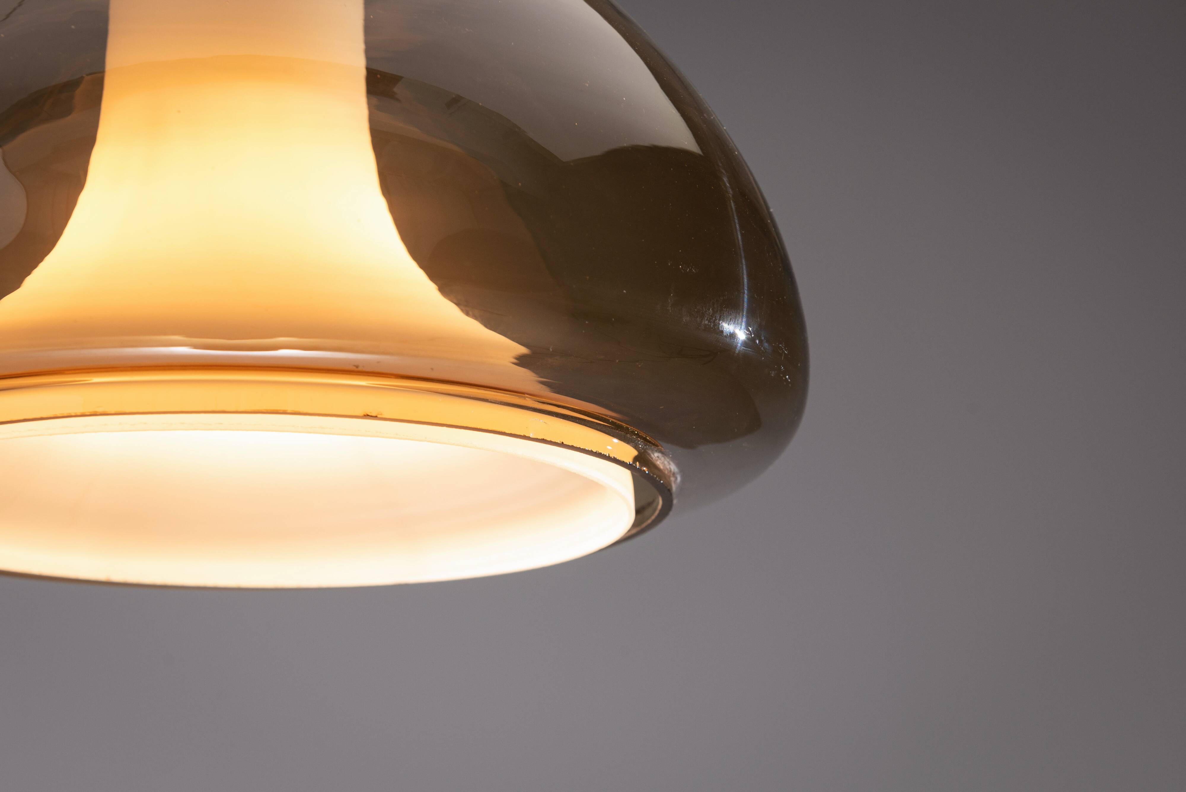 Hanging lamp with smoked Murano glass and opaline inner shade