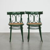 Set of 2 Green Vintage Bistro Chairs with Woven Reed Seats
