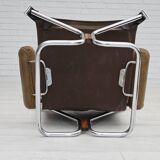1970s, Norwegian design by Harald Relling, original condition, leather, chrome steel, teak wood.