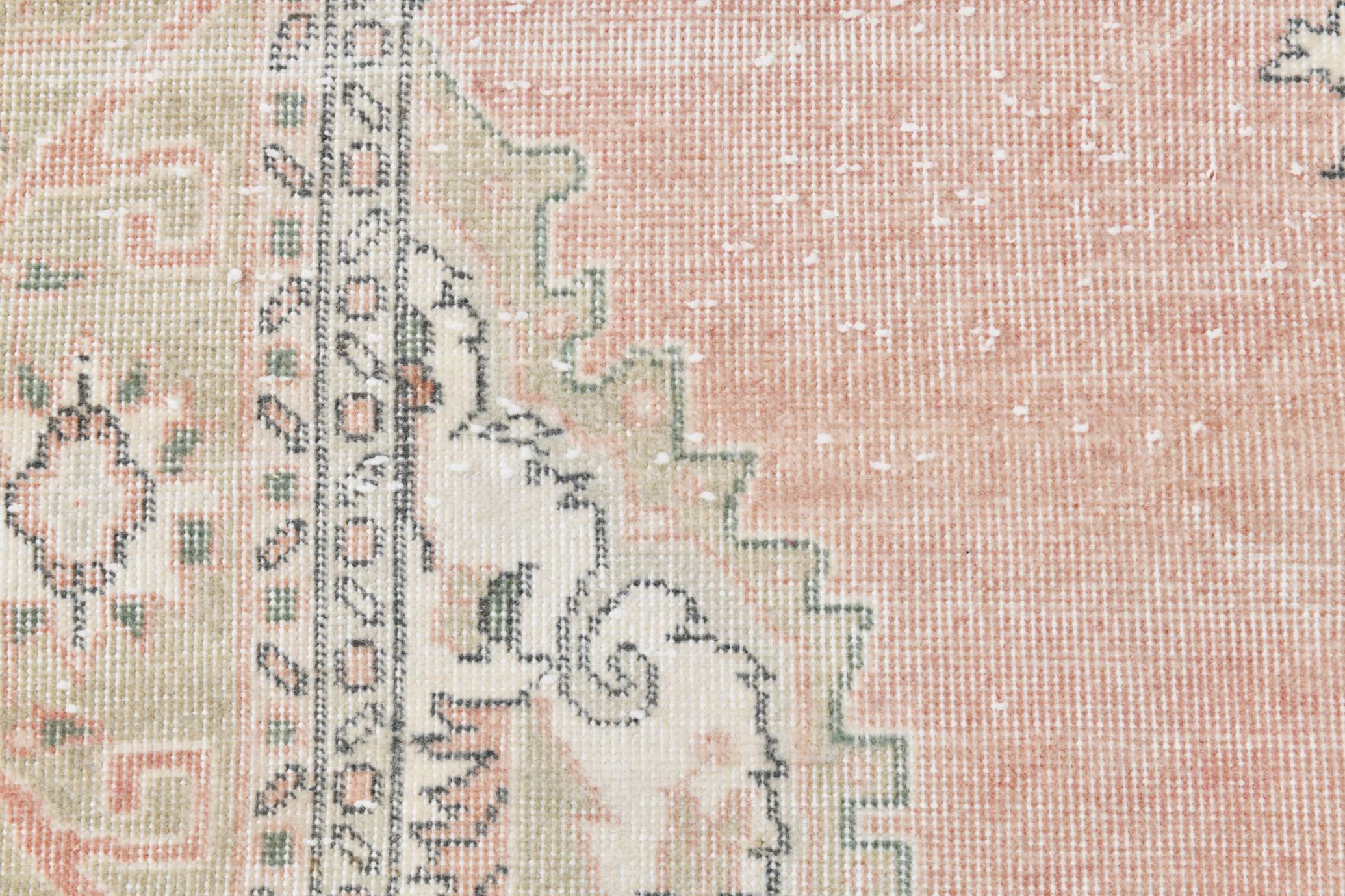 Pale Red & Pink Turkish Vintage Rug, Large Handmade Wool Rug, 216x335Cm