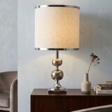 Lampe de table style Philippe Barbier – Abat-jour refait Acier et Lin