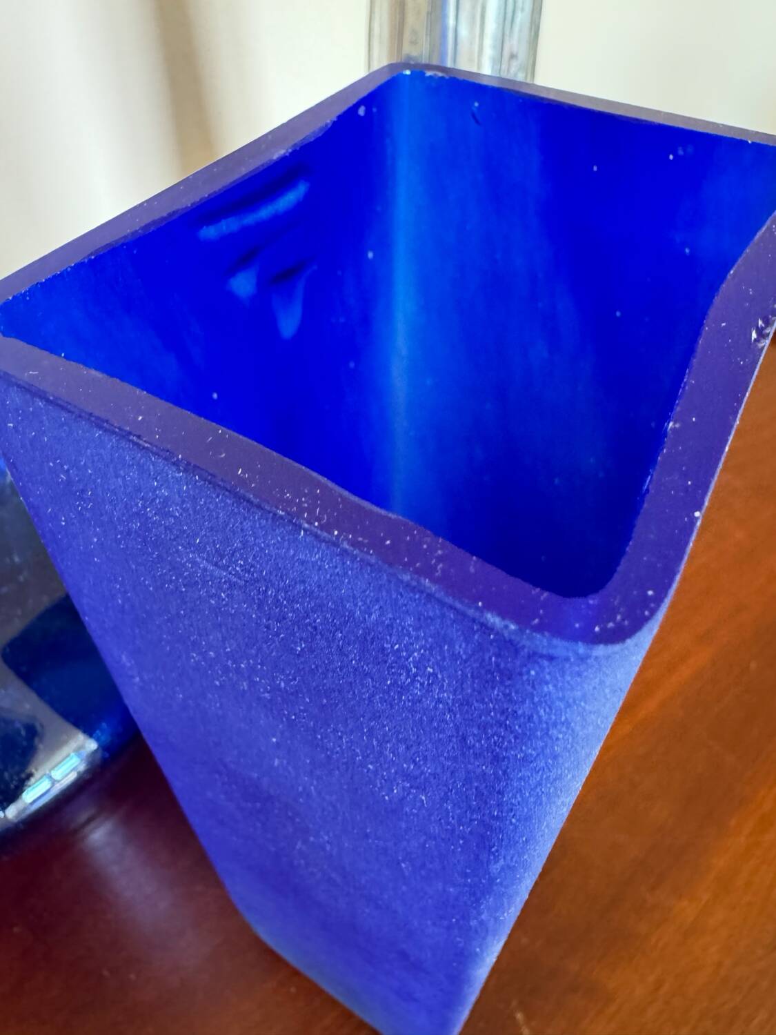 Cobalt blue frosted glass vase from the 80s