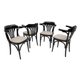 Mid-Century Modern French Ebonized Beech Bistro Chairs, 1970s, Set of 4