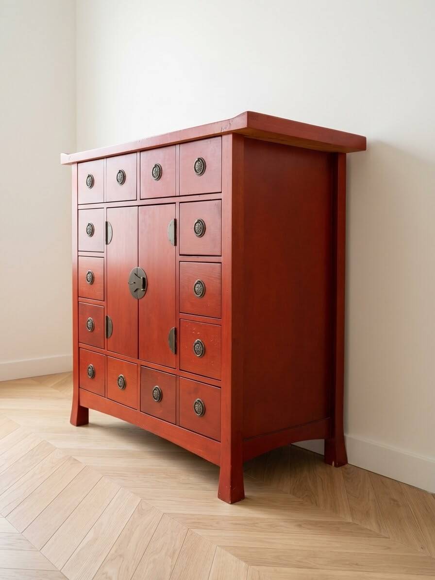 Red wooden Chinese-style storage furniture
