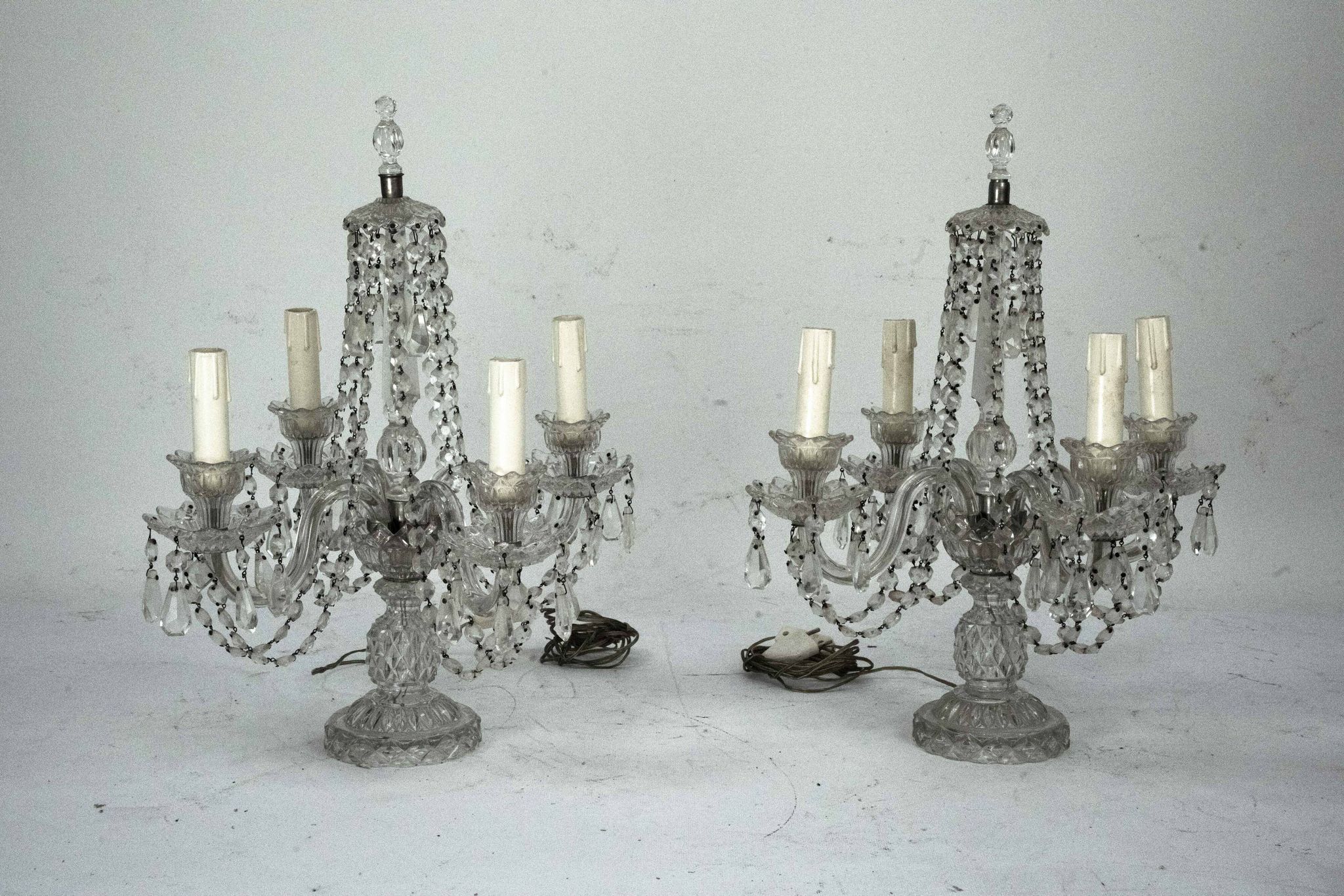 Maria Theresa Crystal Candelabra Table Lamps. Set of two. Italy 1940s