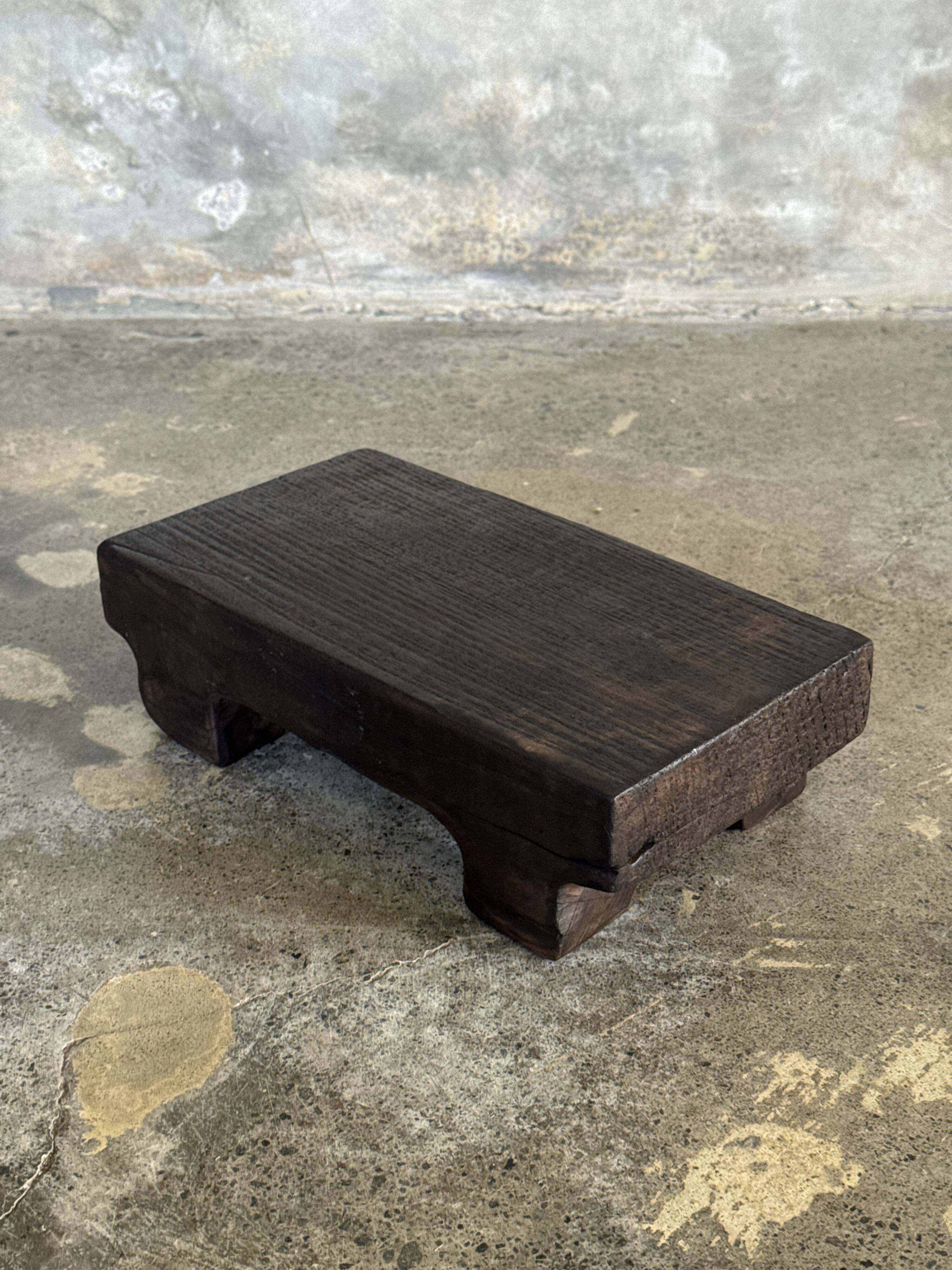 Small stool, black solid teak accent stool wabi-sabi L30 W8.5 H6.