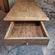 Old farmhouse dining table, rustic kitchen, poplar top, chestnut base, two drawers, 1800–1850.