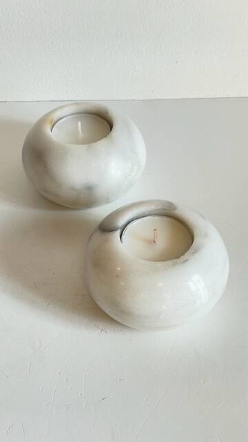 2 marble ball tealight holders from the 70s