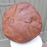 Large vintage Moroccan leather pouf n°2