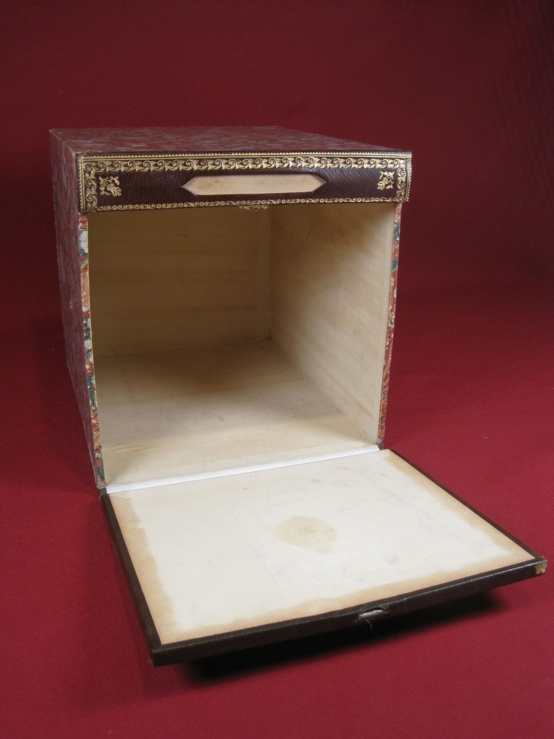 Old notary archive box in wood & leather, Office furniture early XX th