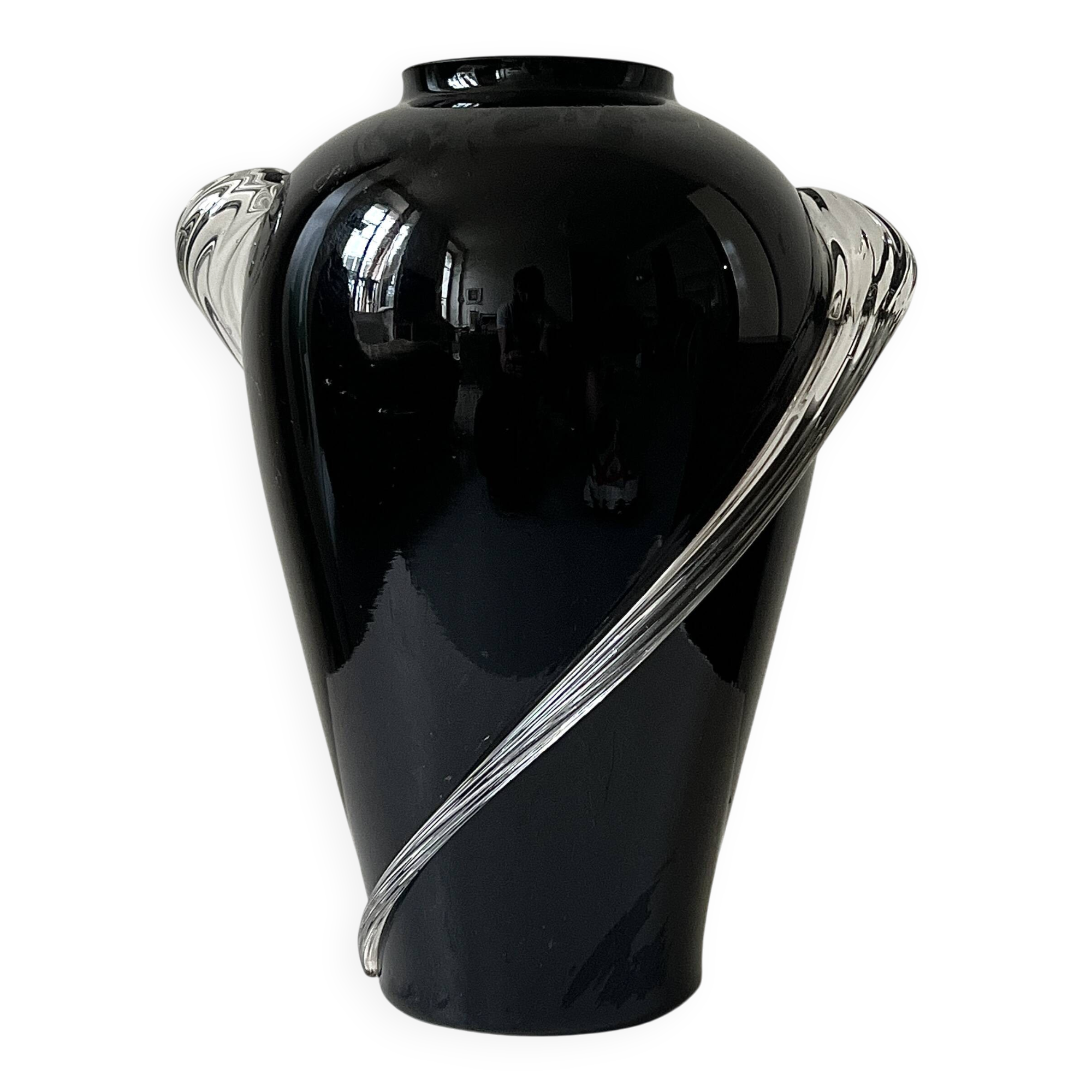Large mouth-blown glass vase (black amethyst)