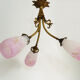 Art Deco chandelier in bronze with 3 tulips in pink glass paste. Signed L'Elf