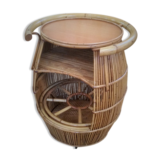 Bar on wheels vintage rattan