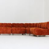 Canapé modulable vintage italien Giuseppe Munari en velours orange, Italie, années 1970