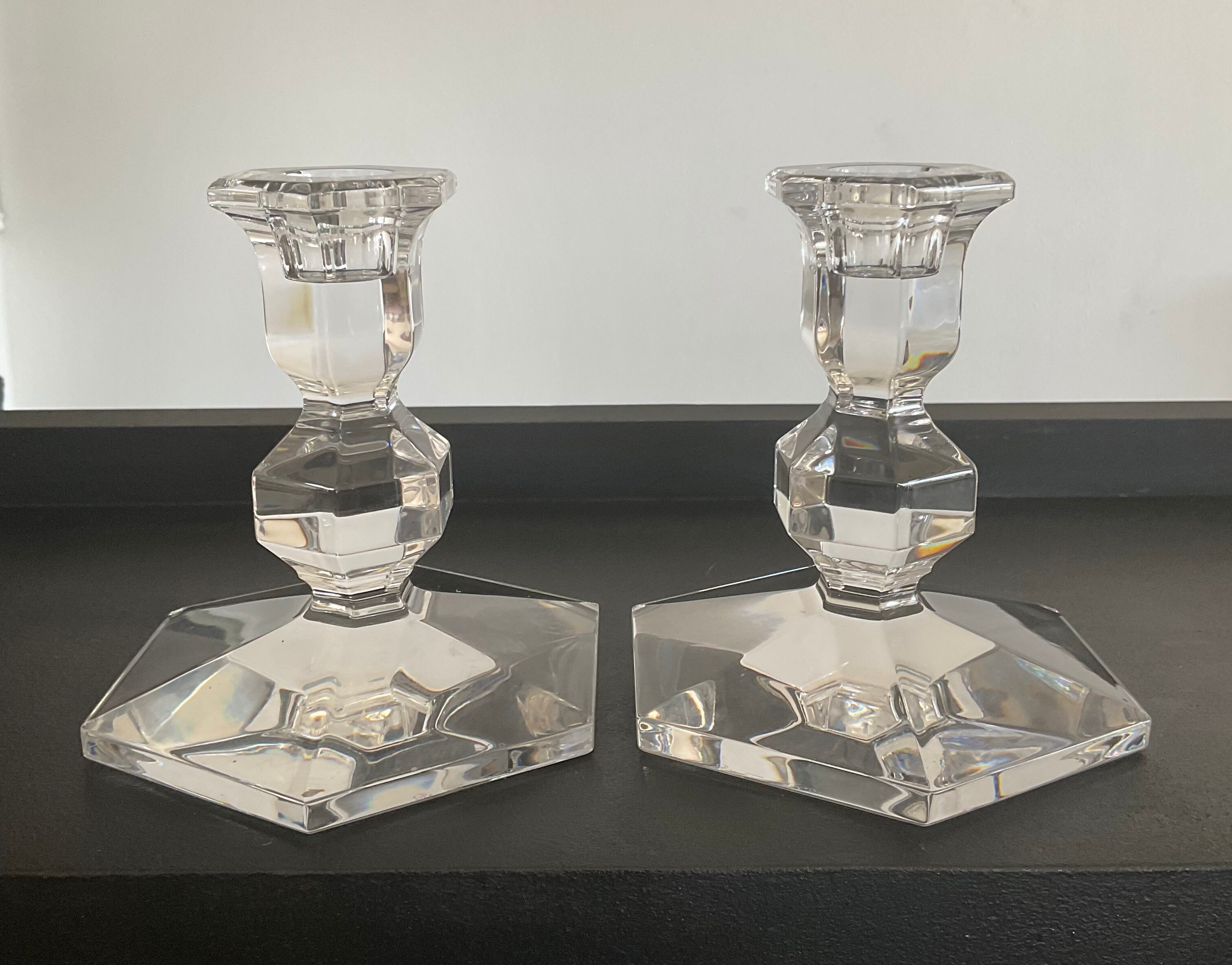 Pair of Val Saint Lambert crystal candle holders