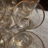 9 art-deco glasses in engraved crystal with gold trim