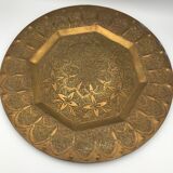 Oriental brass tray with chiseled decoration of arabesques and flowers