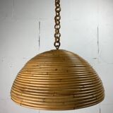 Midcentury pencil reed rattan bamboo pendant hanging lamp, Italy, 1970s