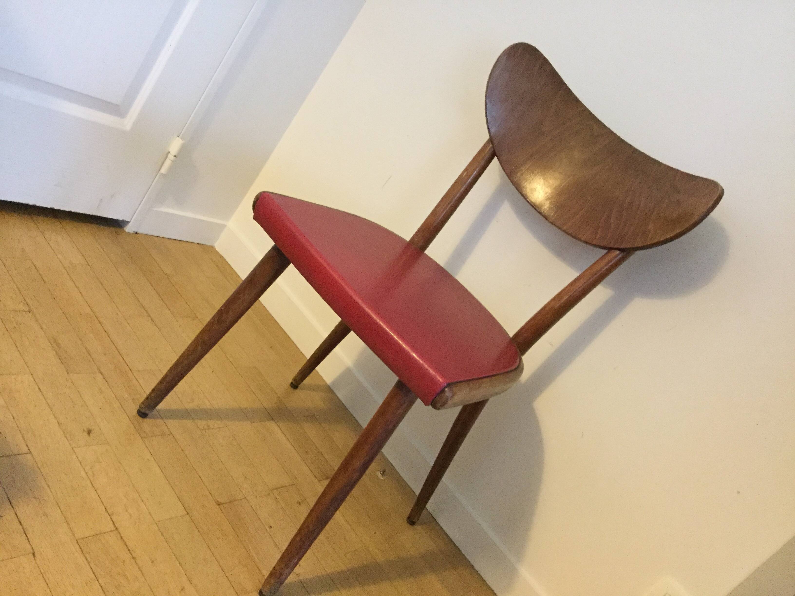 Vintage red wooden bistro chairs THONET 1950
