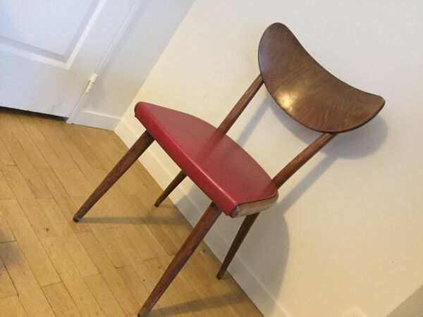 Chaises bistrot vintage rouge en bois THONET 1950