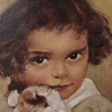 Oil portrait of a child with a dog