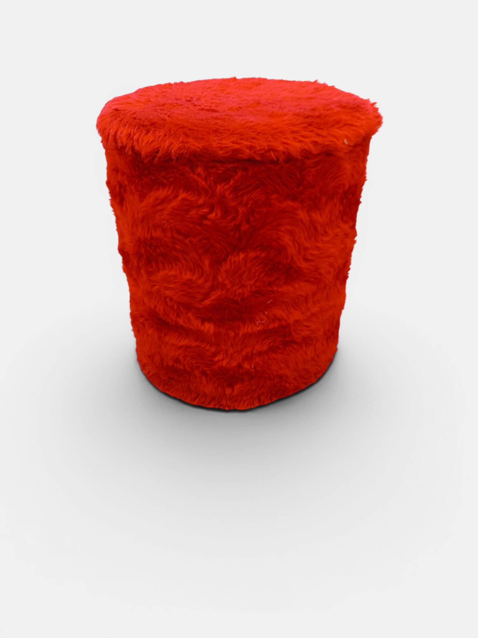 Pouf vintage coffre Space Age en fourrure rouge – 1970