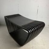 Post modern Dutch slatted wooden wavy curvy bench or  coffee table, 1970s