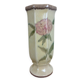Vase en céramique Bay Keramik vintage, poterie allemande de l'Ouest, floral rose, style moderne du milieu du siècle.
