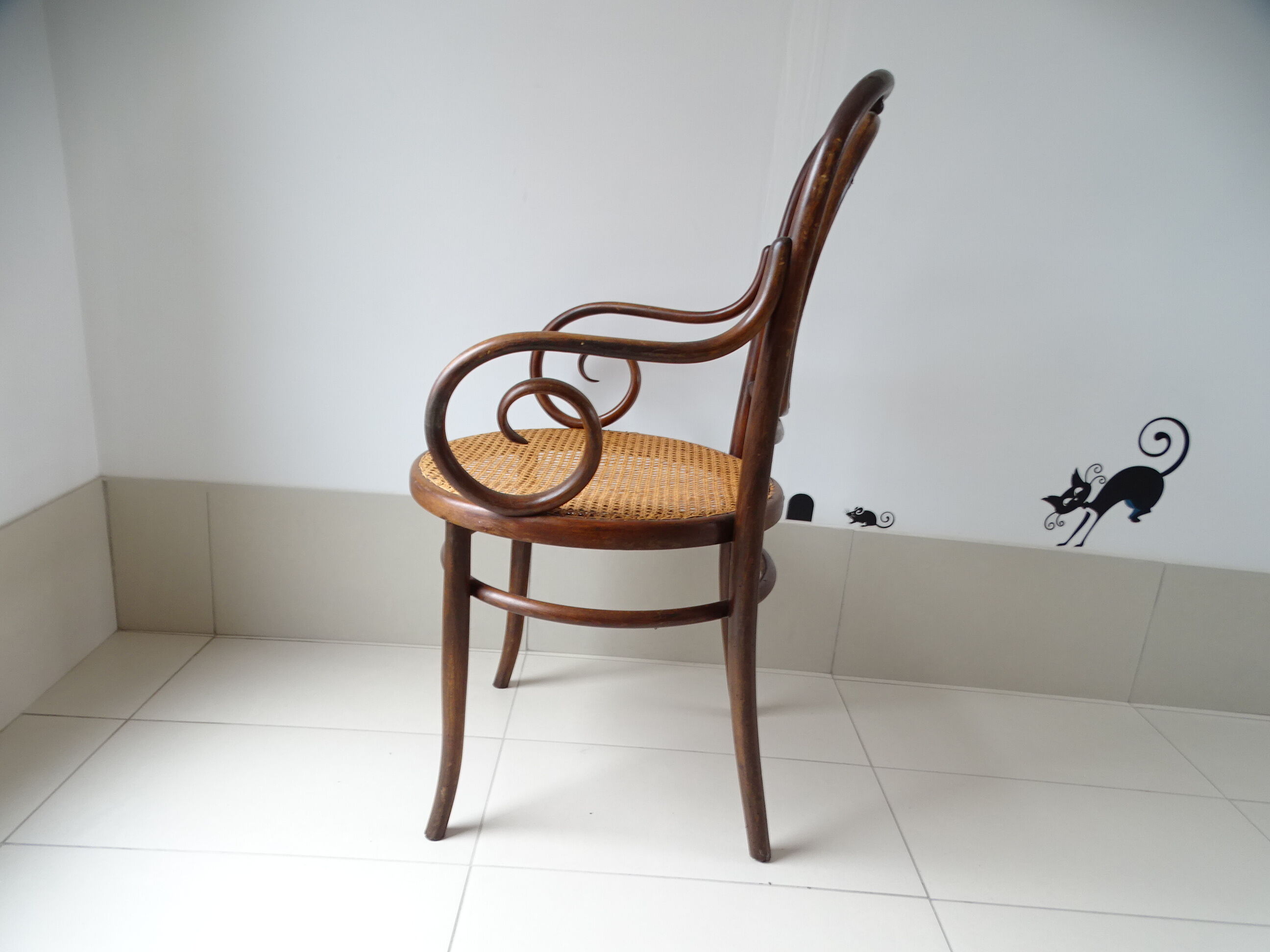 Fauteuil Fischel assise et dossier canné bois courbé